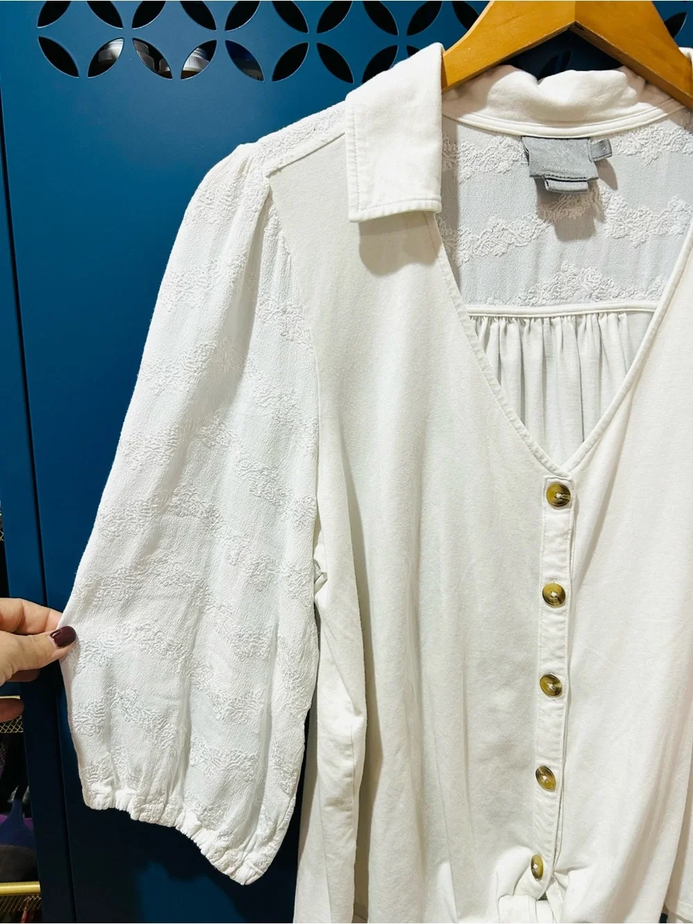 Anthropologie Vanessa Virginia Lorena White Tie-Front Boho Blouse Boho Size L